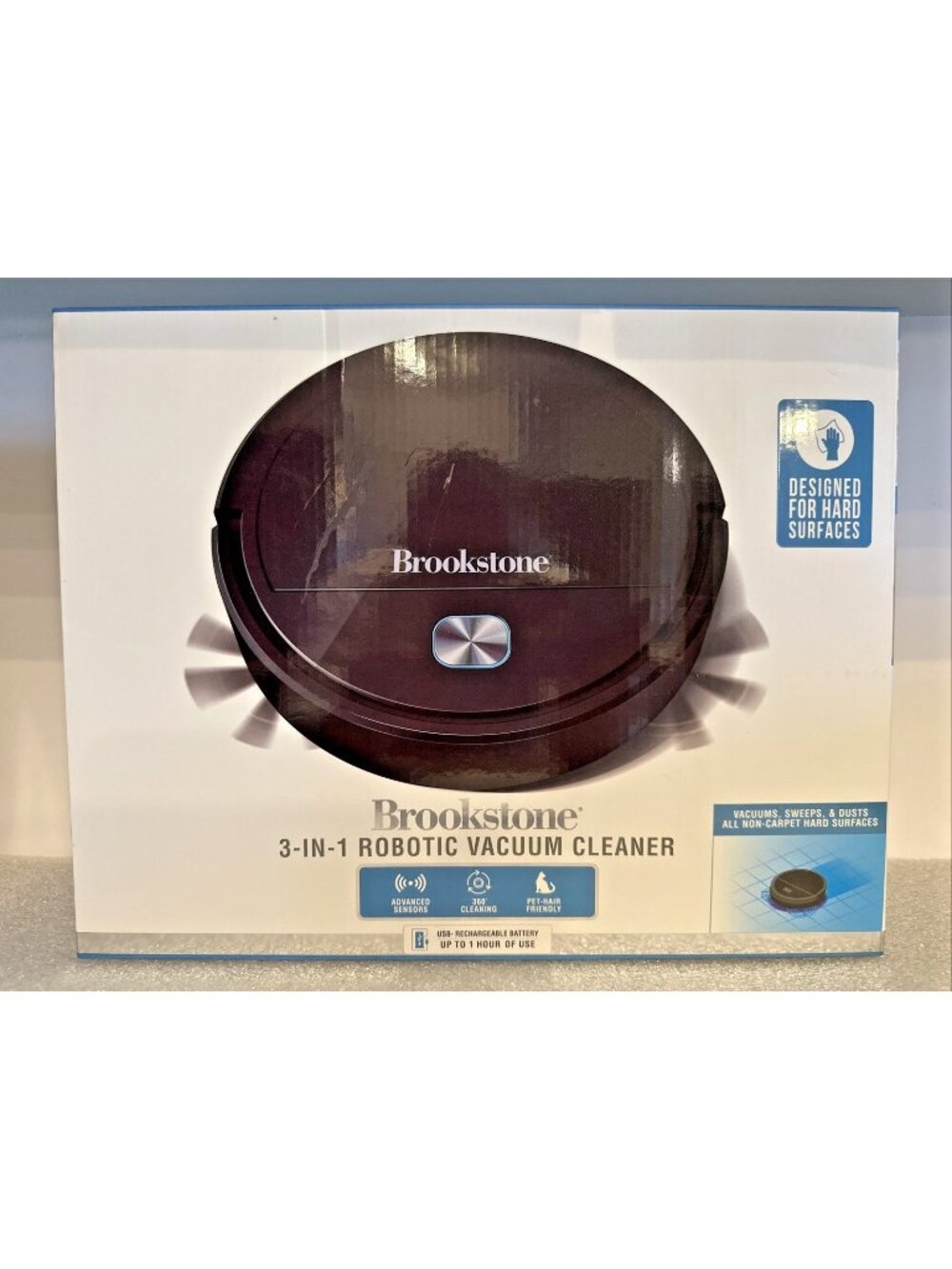 Brookstone 3-in-1 Robotic Vacuum Cleaner For Hard Surfaces Floor Pets NEW SEALED